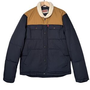 Levi’s Sherpa Collar Puffer Jacket Navy Tan Men’s M